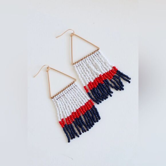 Beaded Triangle Fringe Earrings N1517 - Picture 1 of 3